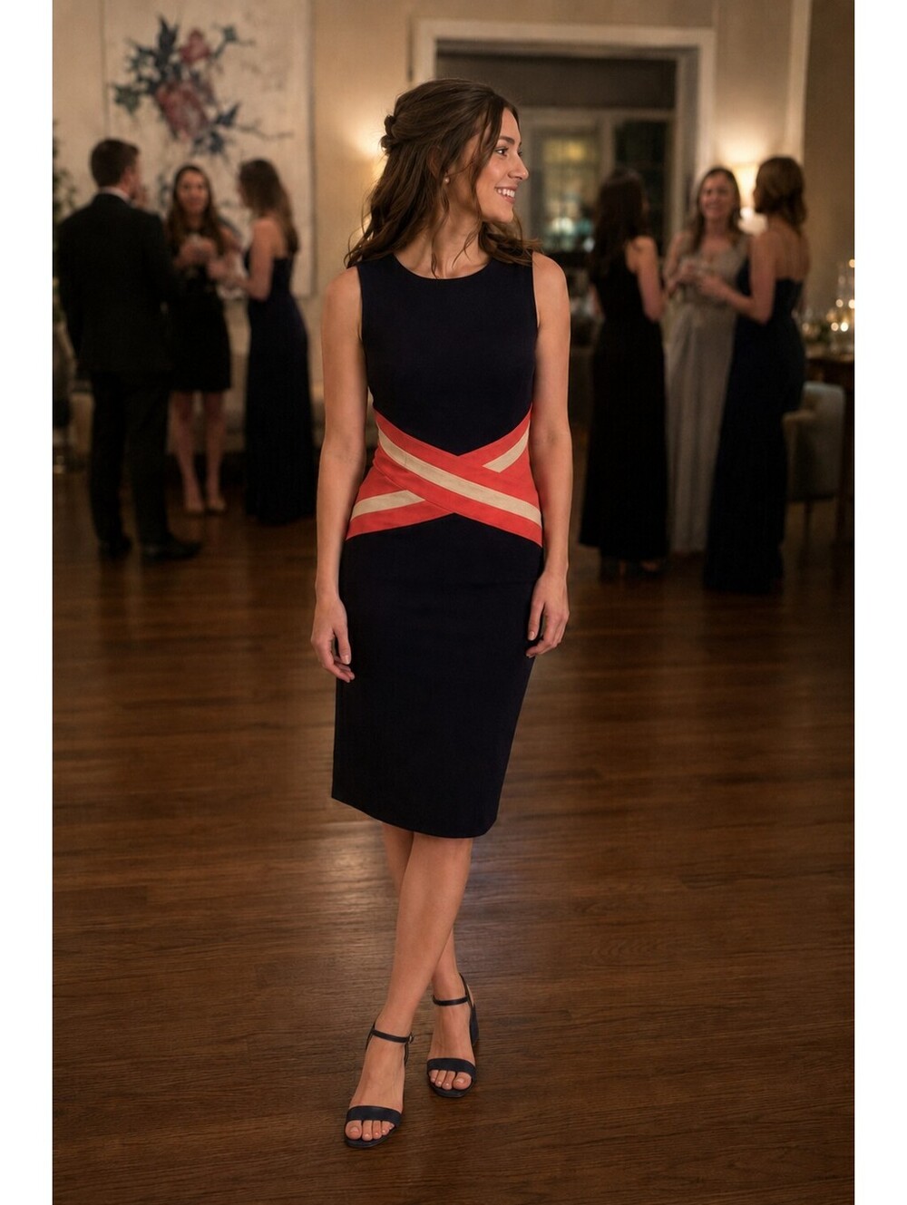 New With Tags | C. Luce | Sz S | Navy Colorblock Criss Cross Sheath Dress